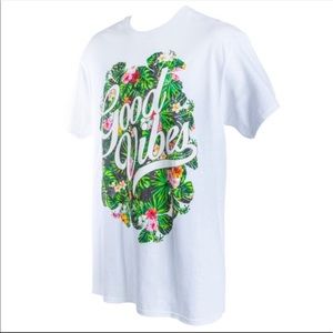 New men white tee Good Vibes floral graphic tshirt